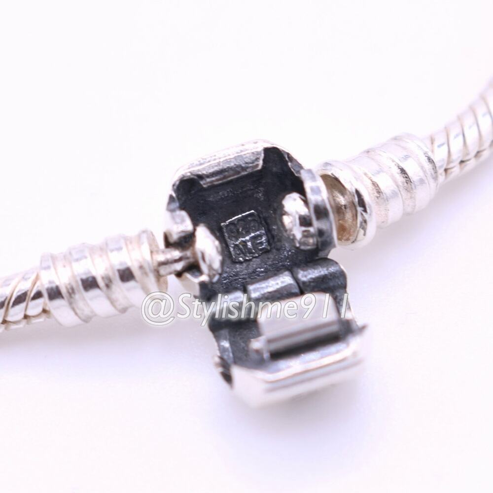 Authentic PANDORA Sterling Silver Barrel Clasp Charm Bracelet/ Old Style - Picture 5 of 9